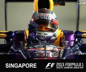 yapboz Sebastian Vettel, 2013 Singapur Grand Prix zaferi kutluyor